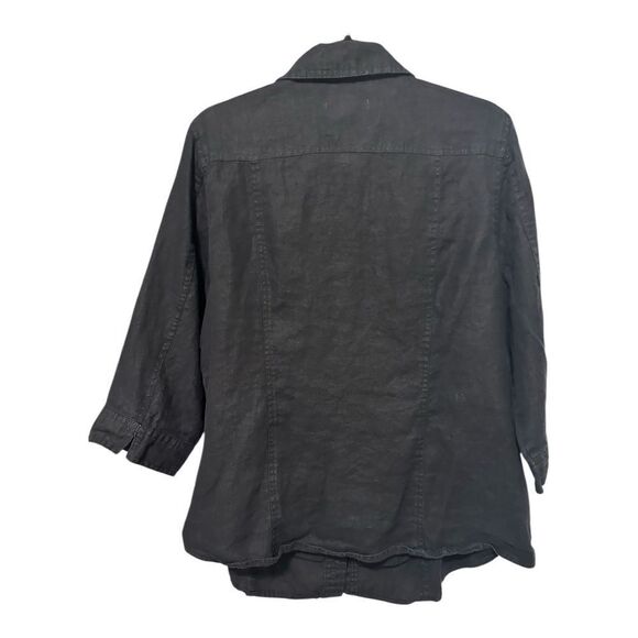 Lucy & Lauren Black linen snap Up Shirt - Picture 3 of 8